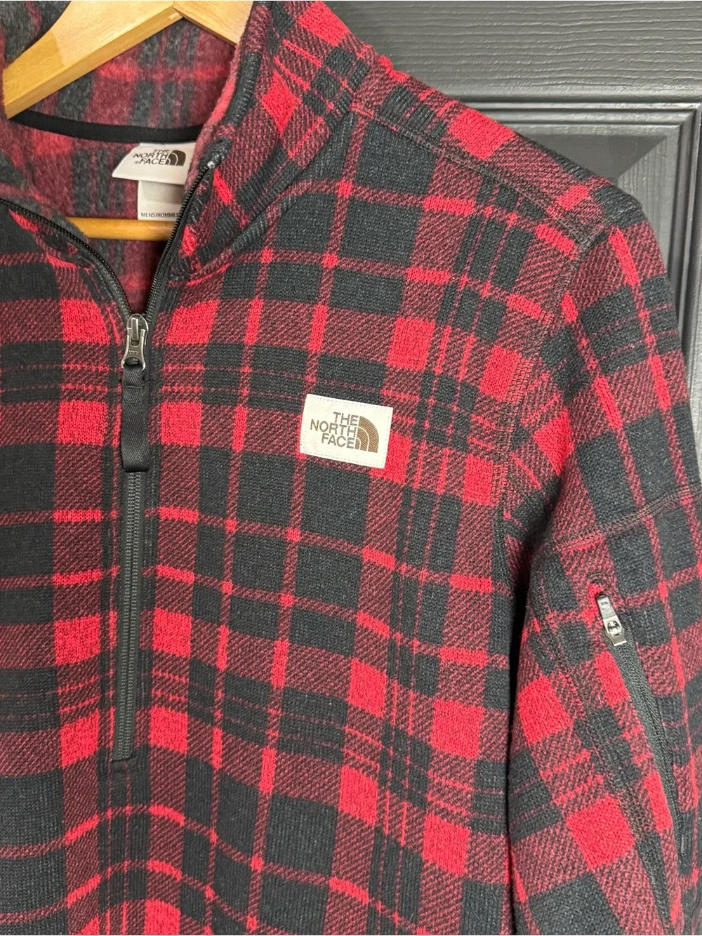 The North Face Men’s Red & Black Plaid Zip-Up Fleece Sweater
